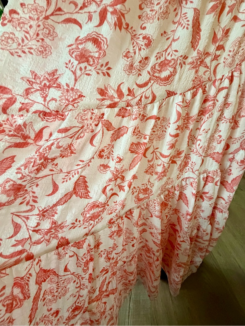 Altar'd State Coral & Cream Floral Tiered Maxi Skirt - Picture 3 of 4